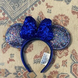 Disney Blue Sequin Bow and Multicolor Glitter Ear Headband